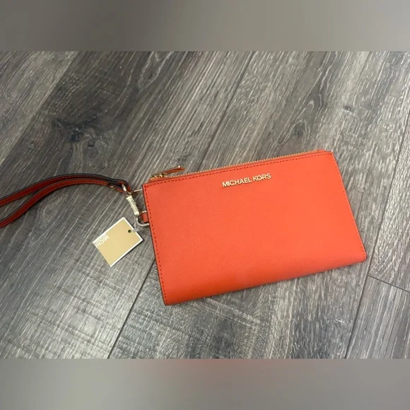 Michael Kors double zip wristlet /wallet jet set travel in tangerine NWT - Picture 1 of 10